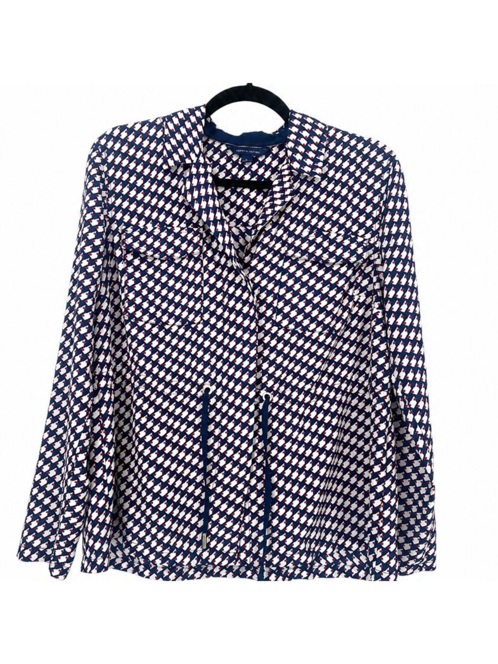 Tommy Hilfiger Jacket Medium Geometric Cinch Utility Shacket Nautical Preppy